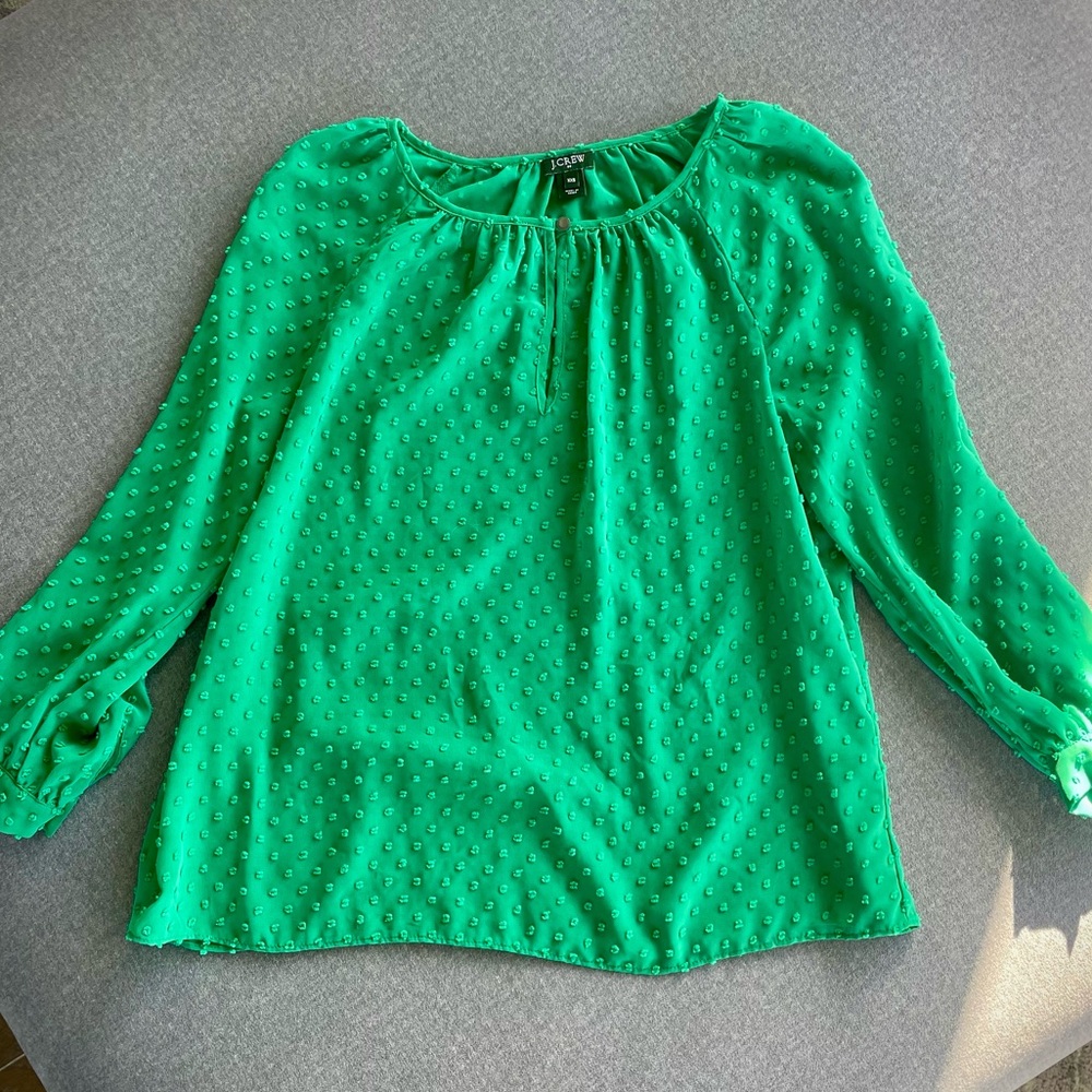 J Crew Kelly Green Swiss Dot Blouse XXS